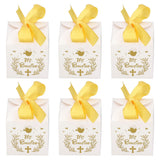 50pcs Party Favor Boxes Paper Material Mi Bautizo Pattern Equipped Gold Ribbon White Wedding Gift Boxes for Party - Rear View