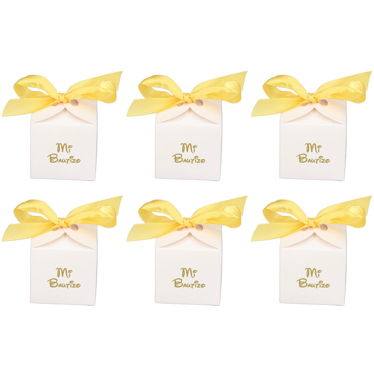 50pcs Party Favor Boxes Paper Material Mi Bautizo Pattern Equipped Gold Ribbon White Wedding Gift Boxes for Party