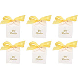 50pcs Party Favor Boxes Paper Material Mi Bautizo Pattern Equipped Gold Ribbon White Wedding Gift Boxes for Party