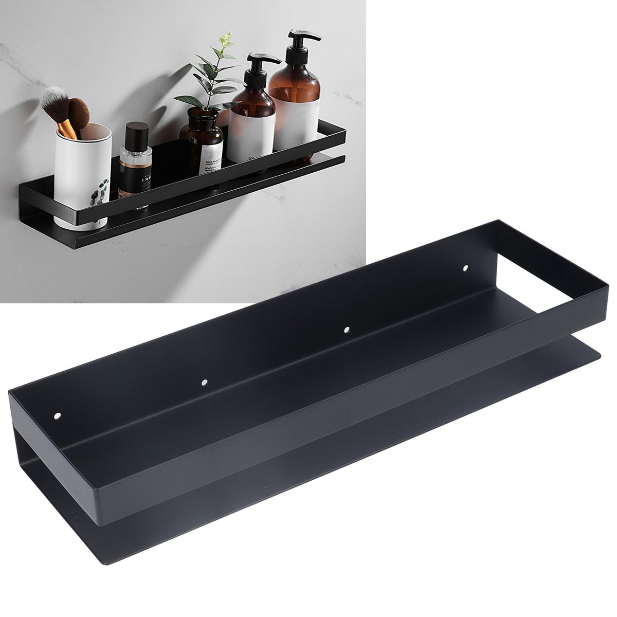 40cm Bathroom Wall Shelf Modern Simple Preservative Stainless Steel Waterproof Shelf for Kitchen Bedroom Matte Black