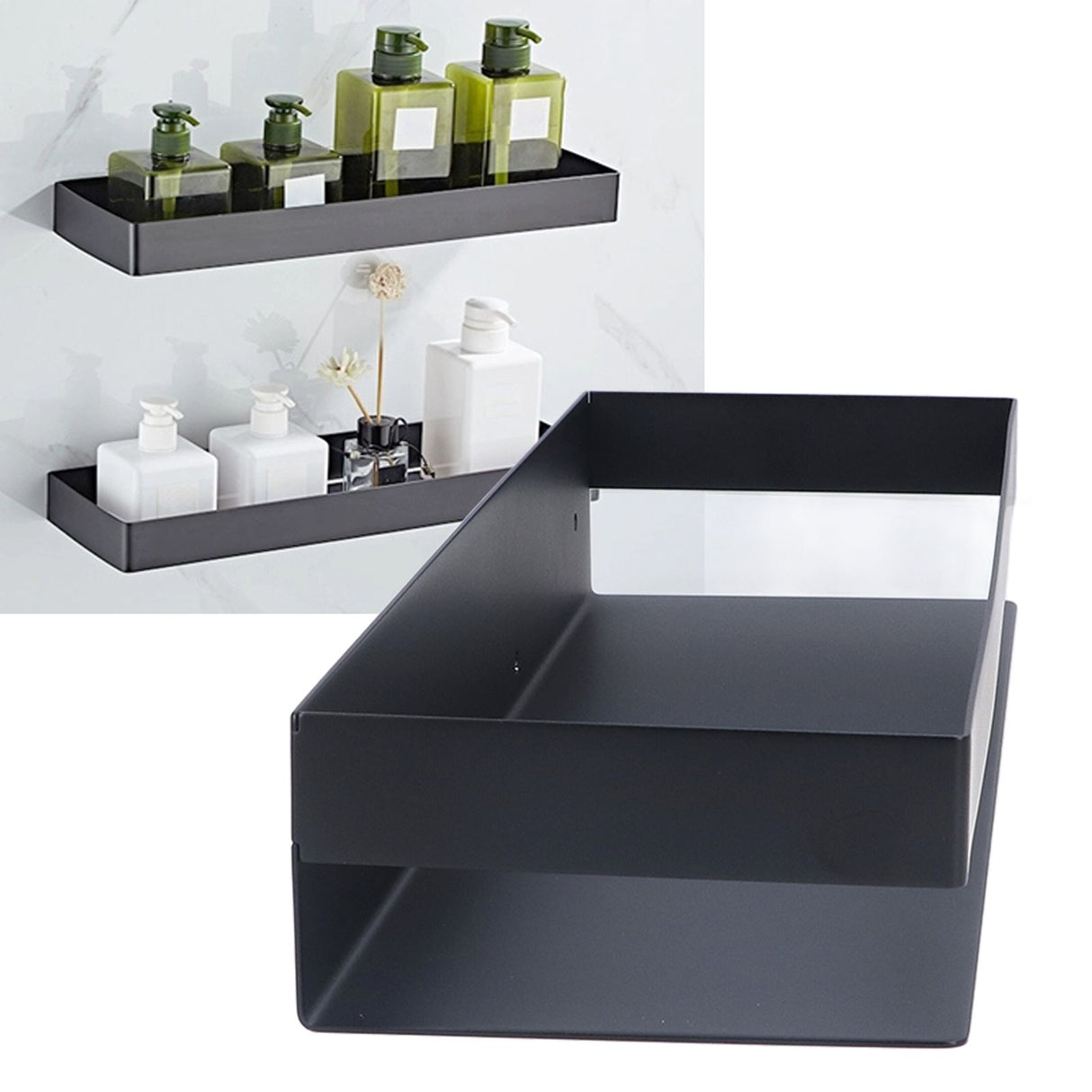 40cm Bathroom Wall Shelf Modern Simple Preservative Stainless Steel Waterproof Shelf for Kitchen Bedroom Matte Black