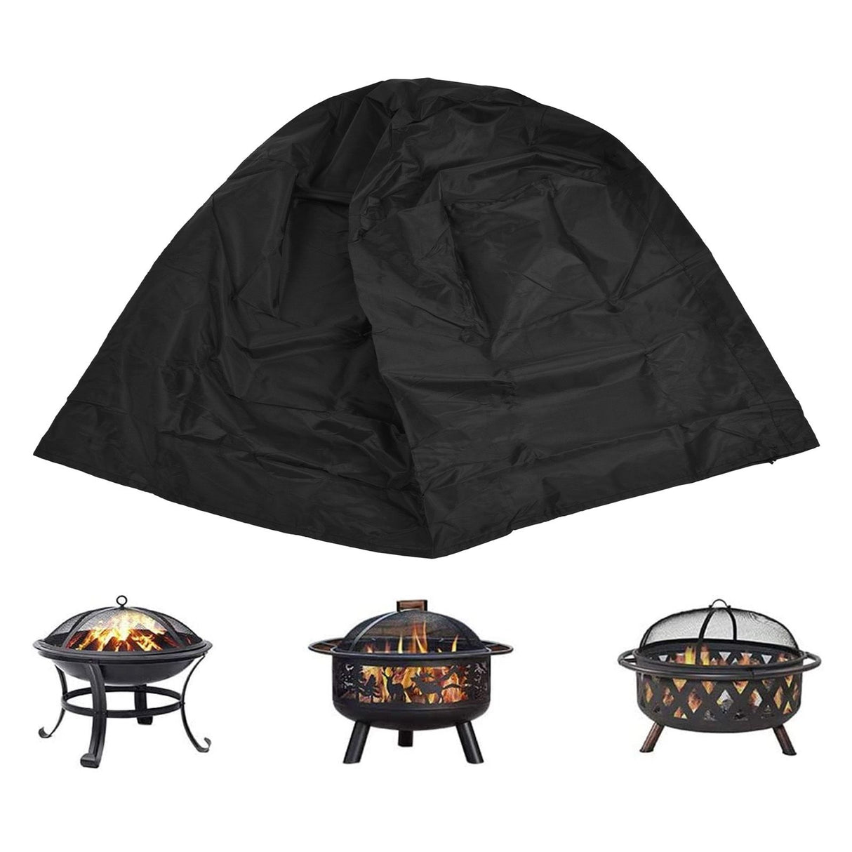 Fire Pit Cover Round Black Waterproof Dustproof Polyester Fiber Firepit Cover for Home Outdoor