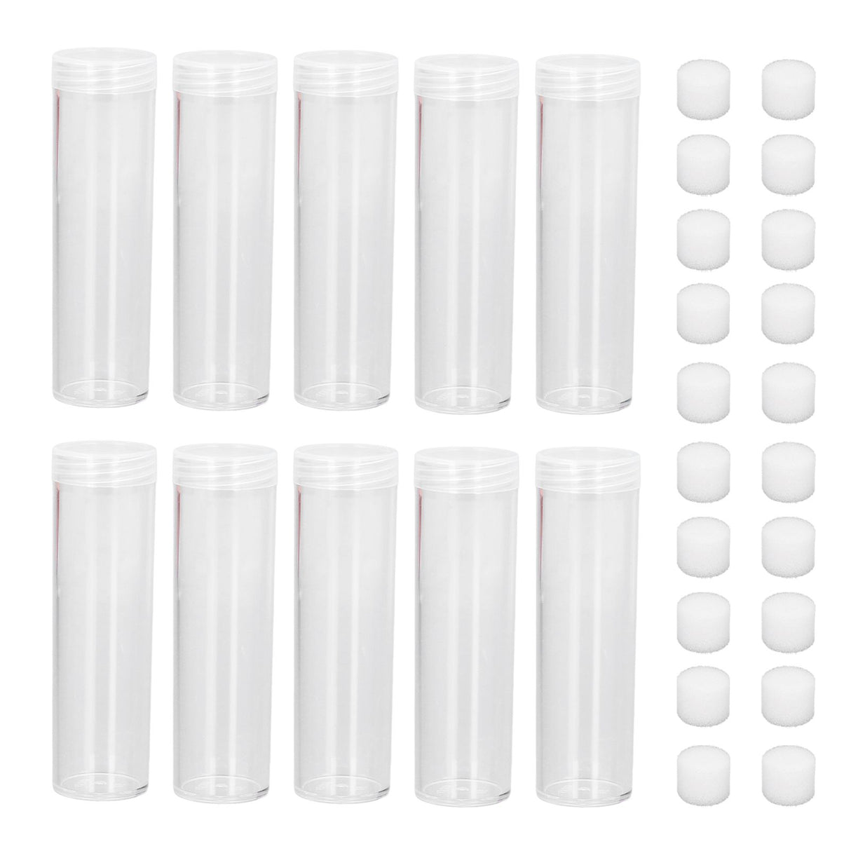 Round Clear Coin Tube Plastic Coin Storage Tubes with Cushion Sponge for 25mm / 0.98in Coins Collection