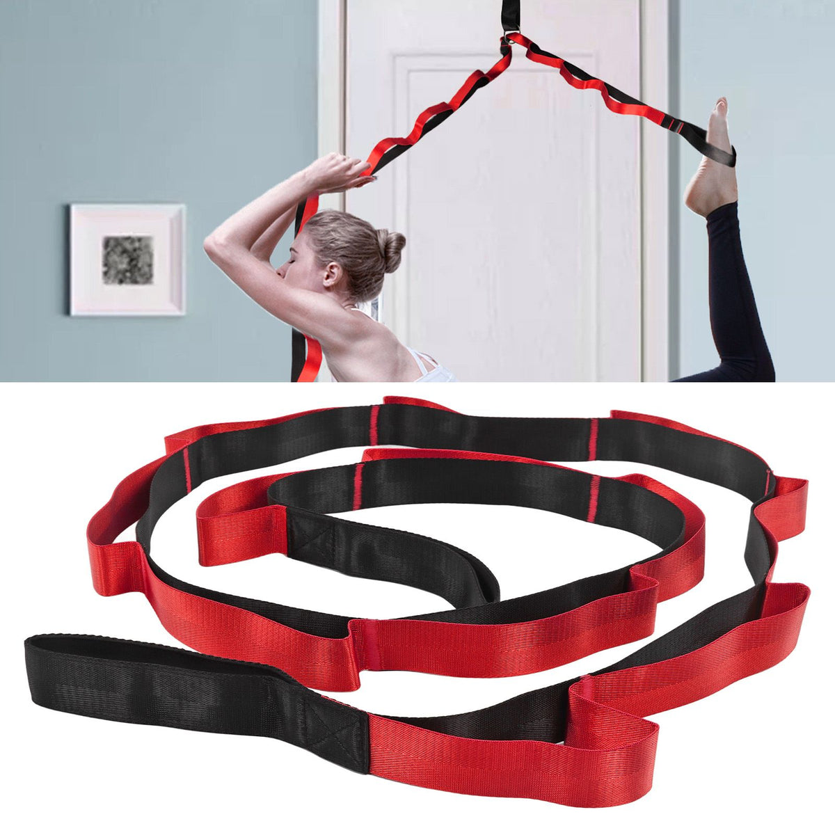 Stretch Strap Yoga Nylon Elastic Band Exercise Equipment for Home Workout Flexibility PilatesRed