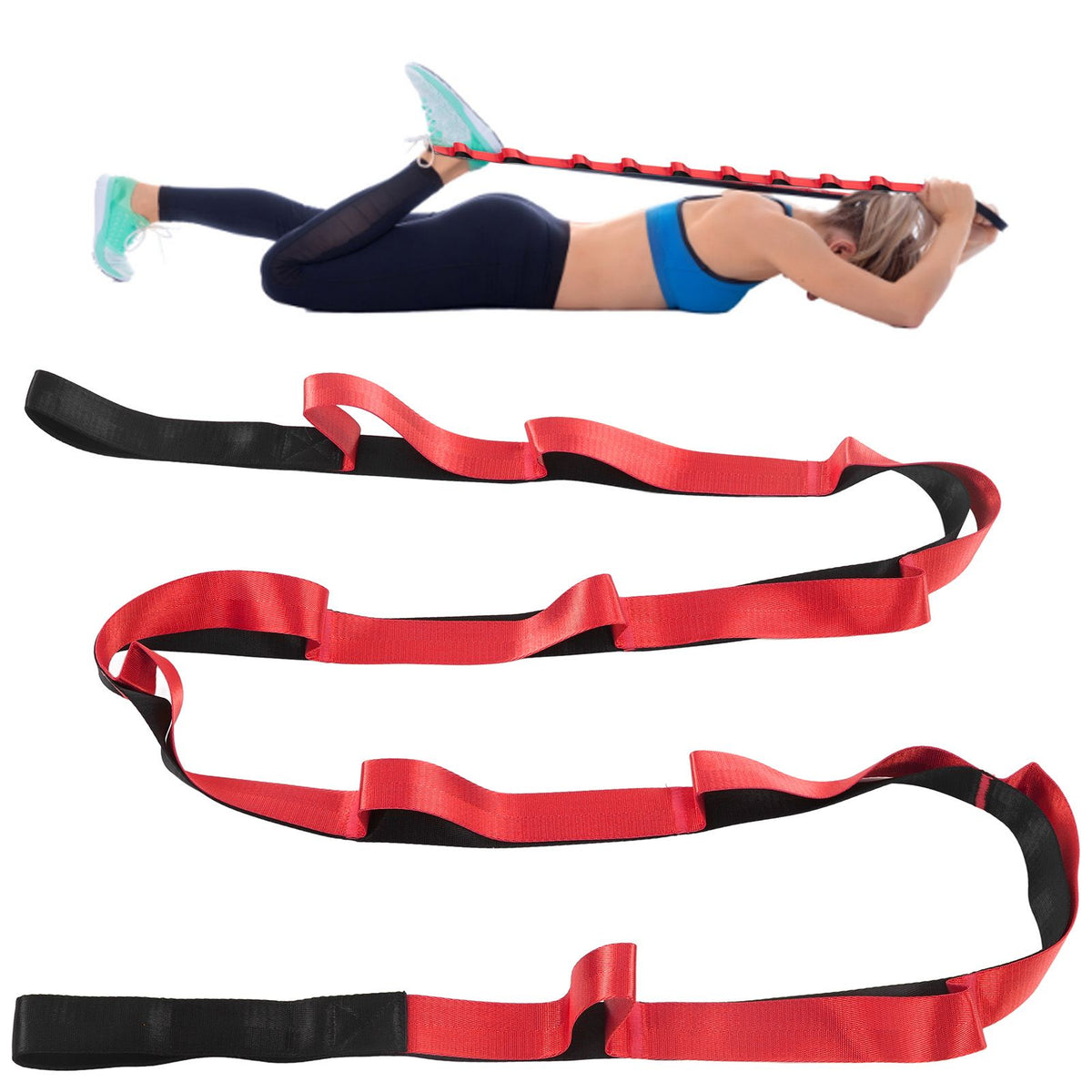 Stretch Strap Yoga Nylon Elastic Band Exercise Equipment for Home Workout Flexibility PilatesRed