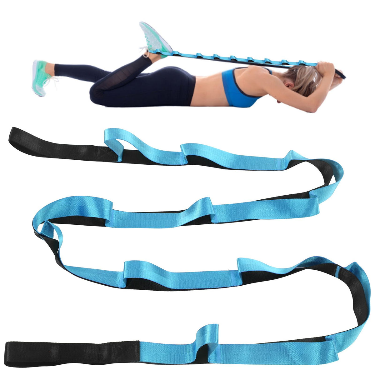 Stretch Strap Yoga Nylon Elastic Band Exercise Equipment for Home Workout Flexibility PilatesBlue