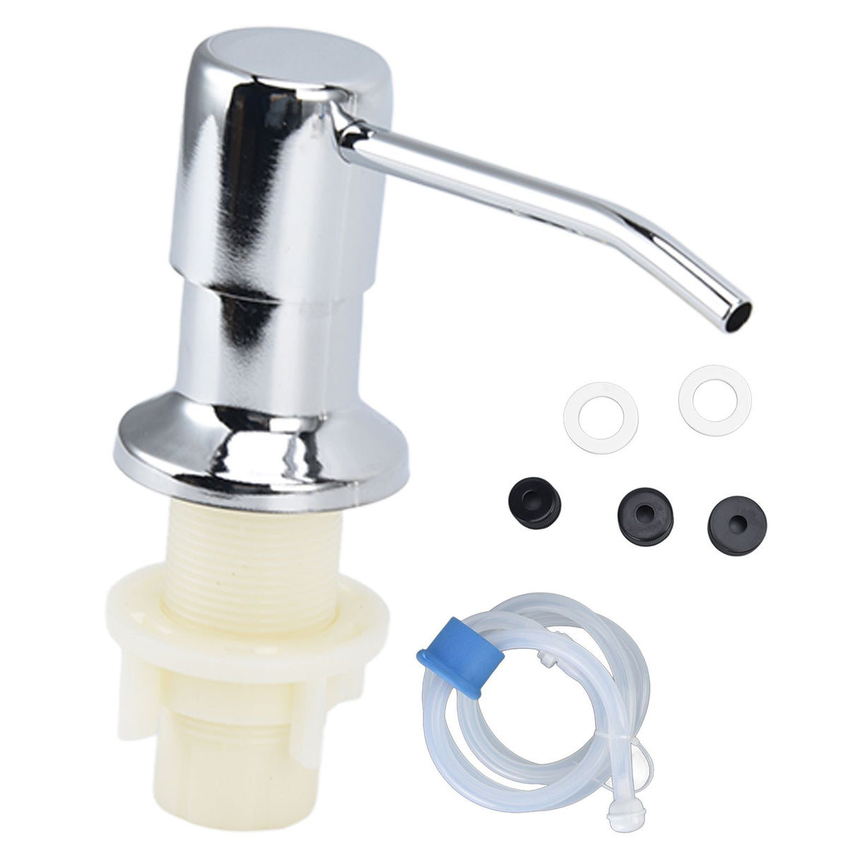 Sink Soap Dispenser Kit with Silicone Tube Stainless Steel Electroplating Sink Liquid Pump Head for Kitchen