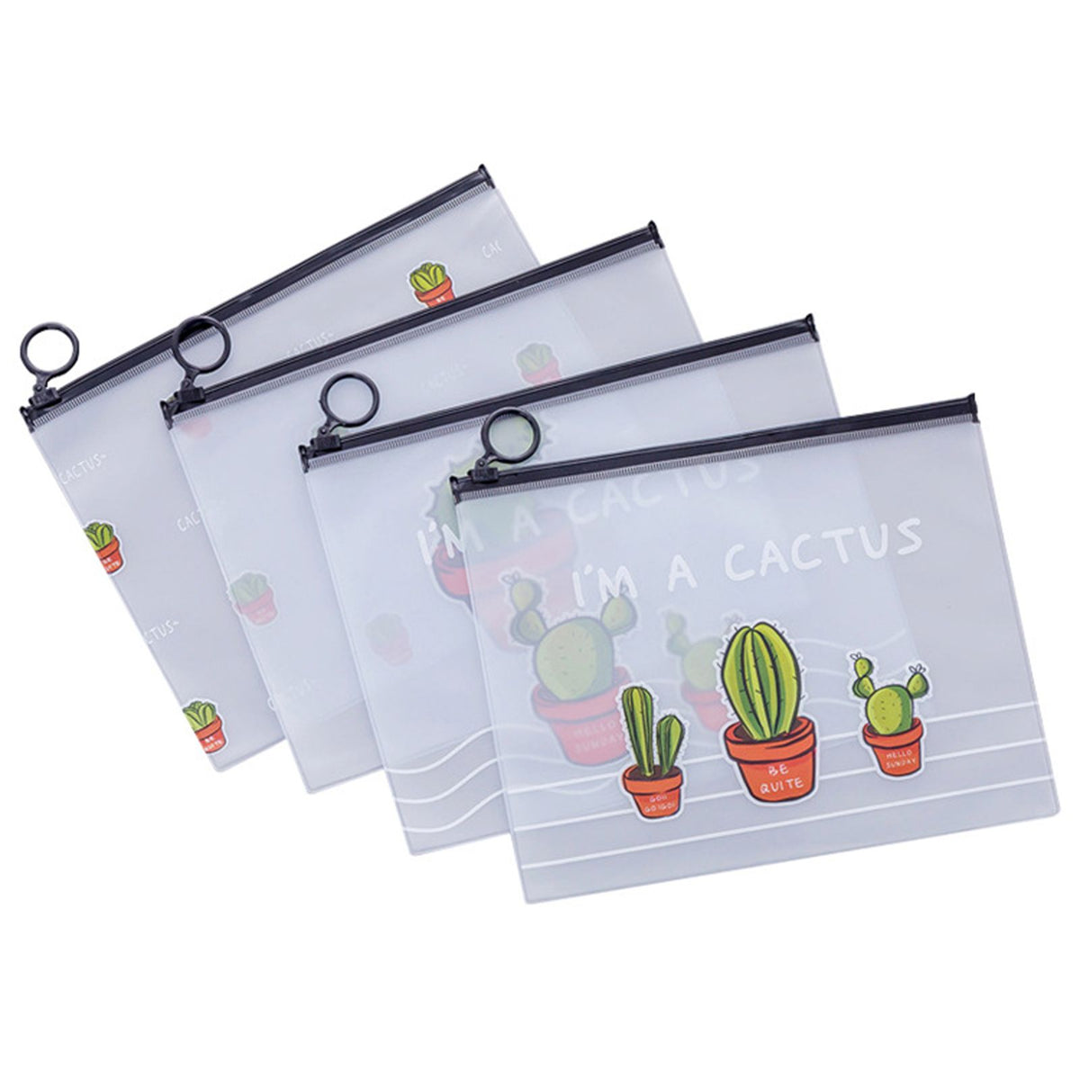 Cute File Pocket PVC Zipper Bag Transparent Pencil Case Large Capacity Stationery Storage Bag3 Cactus