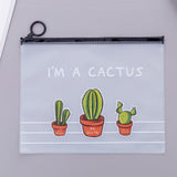 Cute File Pocket PVC Zipper Bag Transparent Pencil Case Large Capacity Stationery Storage Bag3 Cactus - Front View