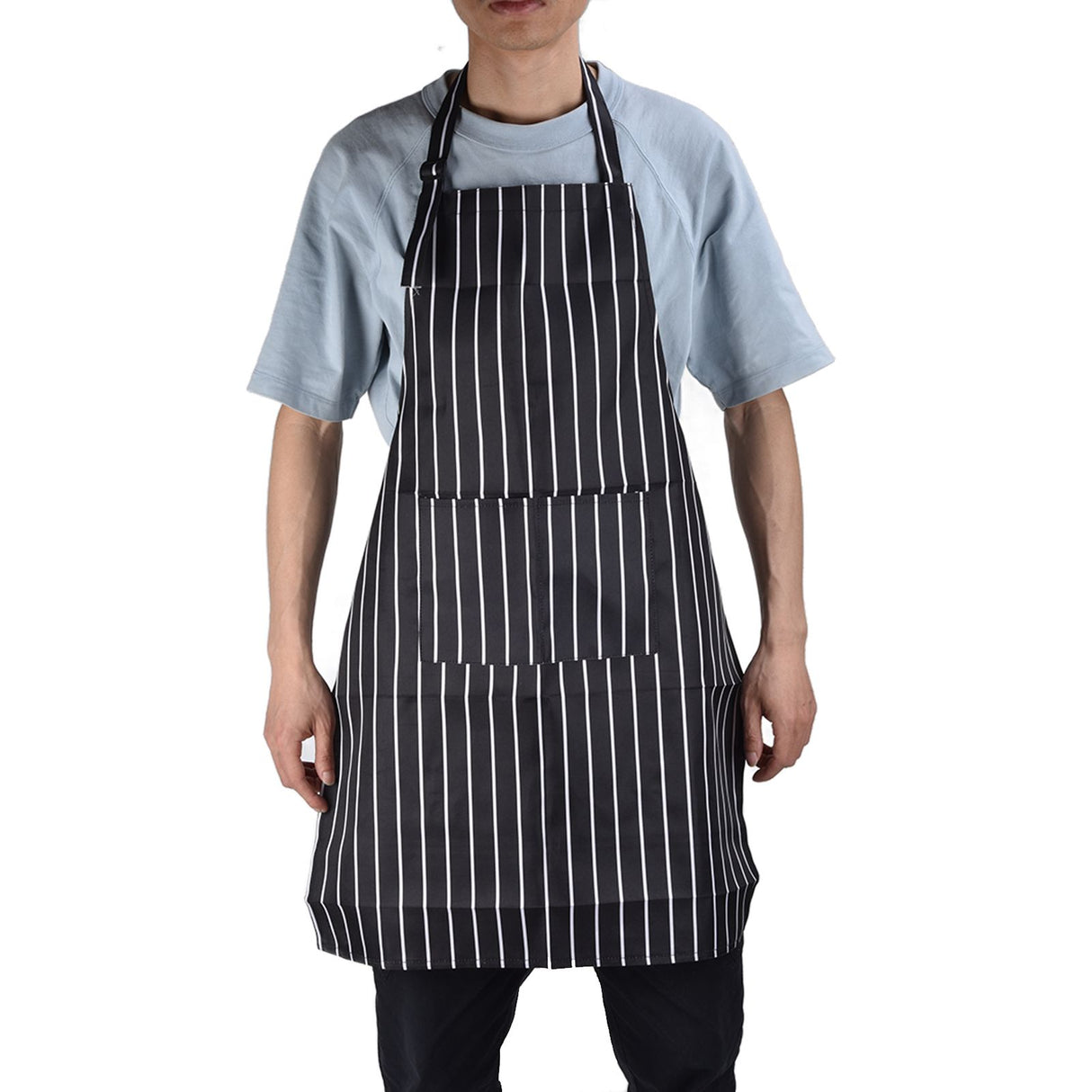 Bib Apron Waterproof Adjustable Kitchen Cooking Aprons with Dual Pockets for Kitchens Restaurants BakersBlack and White Bars