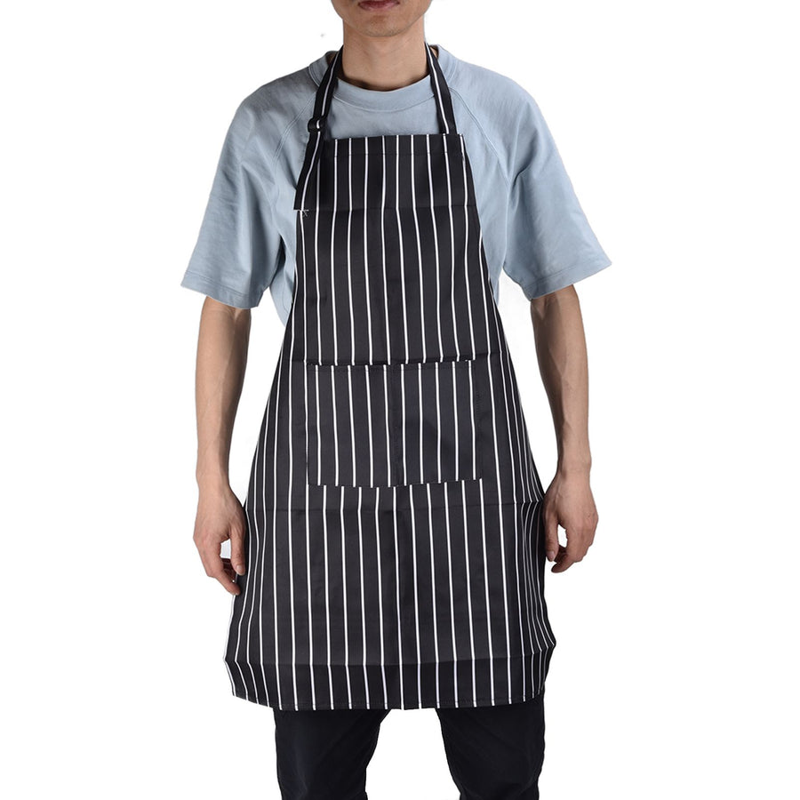 Bib Apron Waterproof Adjustable Kitchen Cooking Aprons with Dual Pockets for Kitchens Restaurants BakersBlack and White Bars
