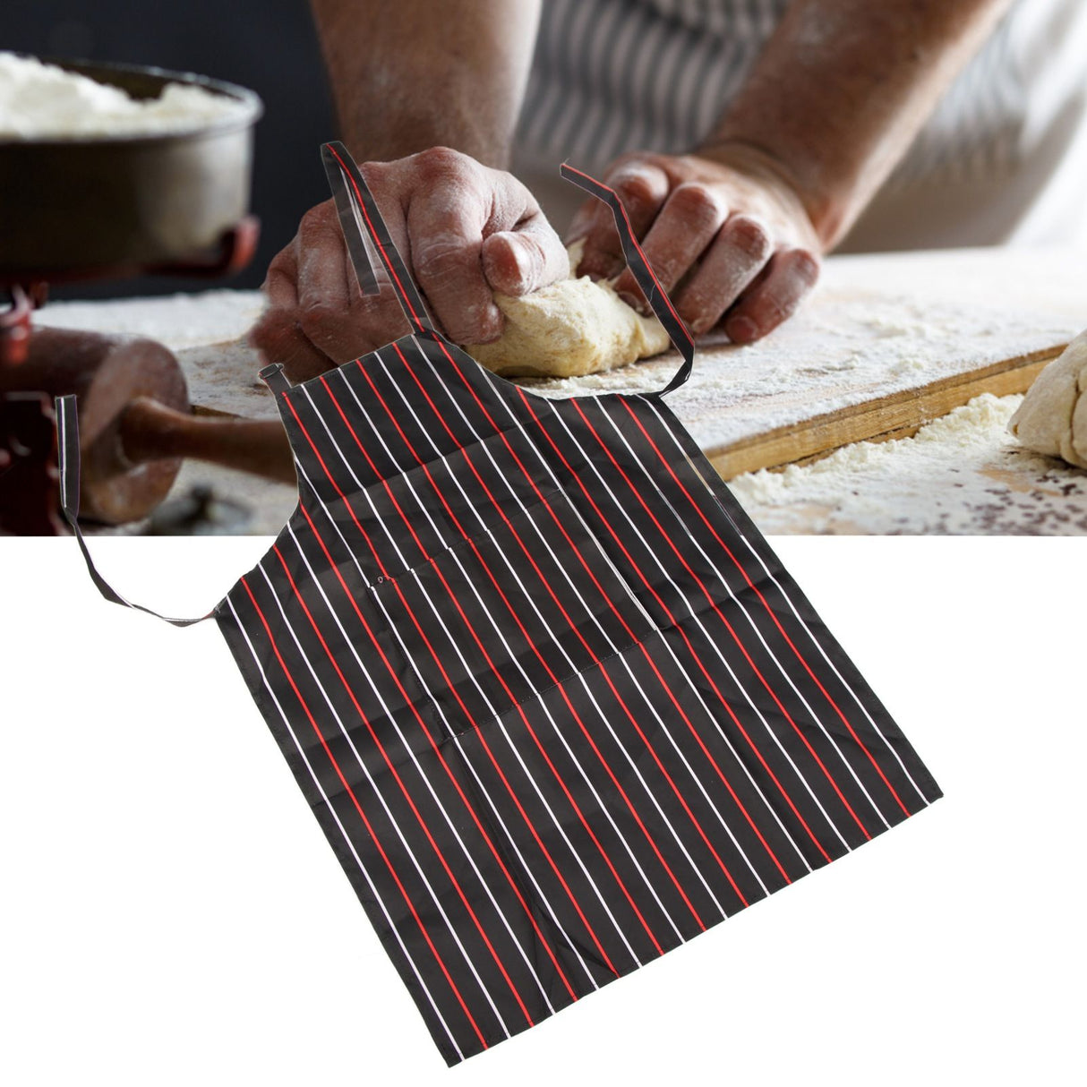 Bib Apron Waterproof Adjustable Kitchen Cooking Aprons with Dual Pockets for Kitchens Restaurants BakersRed and White Bars