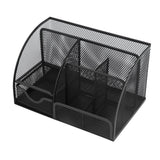 Desktop Mesh Pen Storage Holder 7 Compartments Multifunction Black for Home Sturdy Office