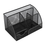 Desktop Mesh Pen Storage Holder 7 Compartments Multifunction Black for Home Sturdy Office - Side View