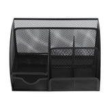 Desktop Mesh Pen Storage Holder 7 Compartments Multifunction Black for Home Sturdy Office - Top-Down View
