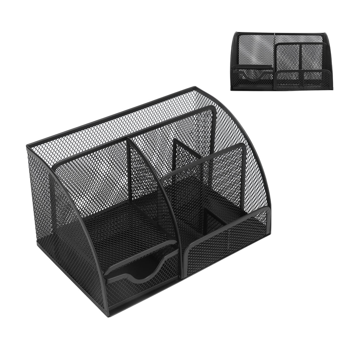 Desktop Mesh Pen Storage Holder 7 Compartments Multifunction Black for Home Sturdy Office