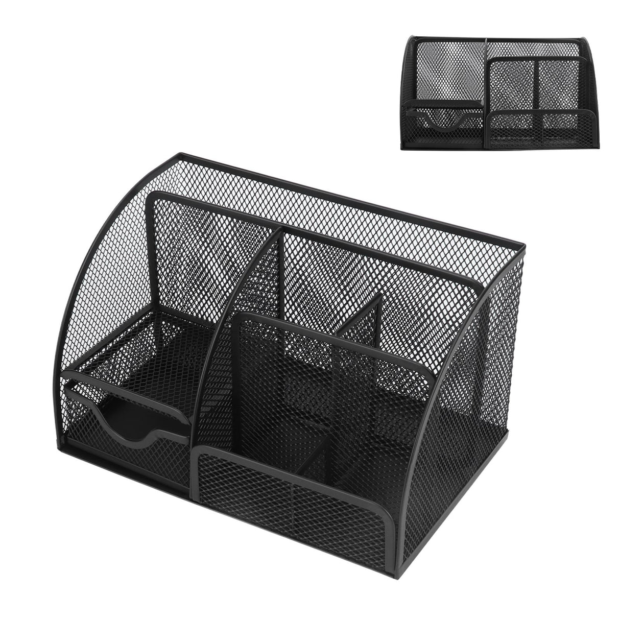Desktop Mesh Pen Storage Holder 7 Compartments Multifunction Black for Home Sturdy Office