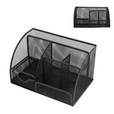 Desktop Mesh Pen Storage Holder 7 Compartments Multifunction Black for Home Sturdy Office - Extra Image