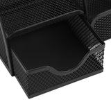 Desktop Mesh Pen Storage Holder 7 Compartments Multifunction Black for Home Sturdy Office