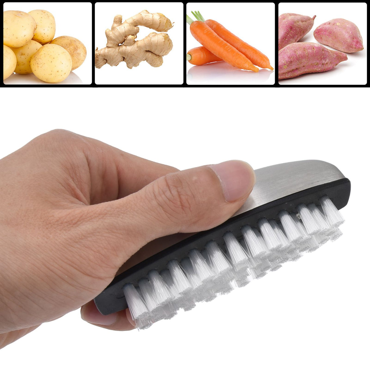 Fruit Vegetable Cleaning Brush 304 Stainless Steel Nylon Wool Multifunction Finger Nail Brush for Kitchen