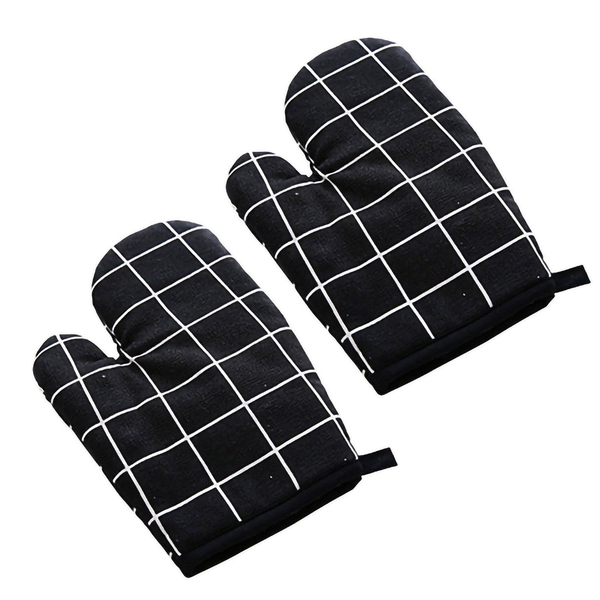 Oven Mitt Cooking Mitten Cotton Lining Heat Resistant Gloves Tool for Baking DishBlack Grids