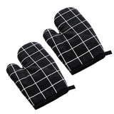Oven Mitt Cooking Mitten Cotton Lining Heat Resistant Gloves Tool for Baking DishBlack Grids
