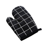 Oven Mitt Cooking Mitten Cotton Lining Heat Resistant Gloves Tool for Baking DishBlack Grids - Front View