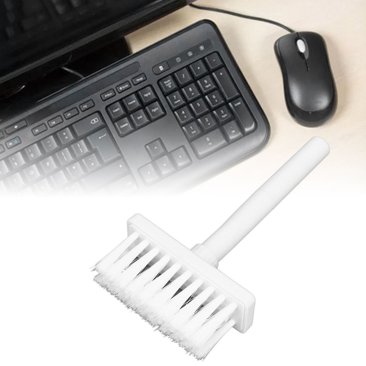 Keyboard Brush Separate Double Head Design 5 in 1 Multifunction 3 Row Design Plastic Cleaning Brush Pen for HeadphonesWhite