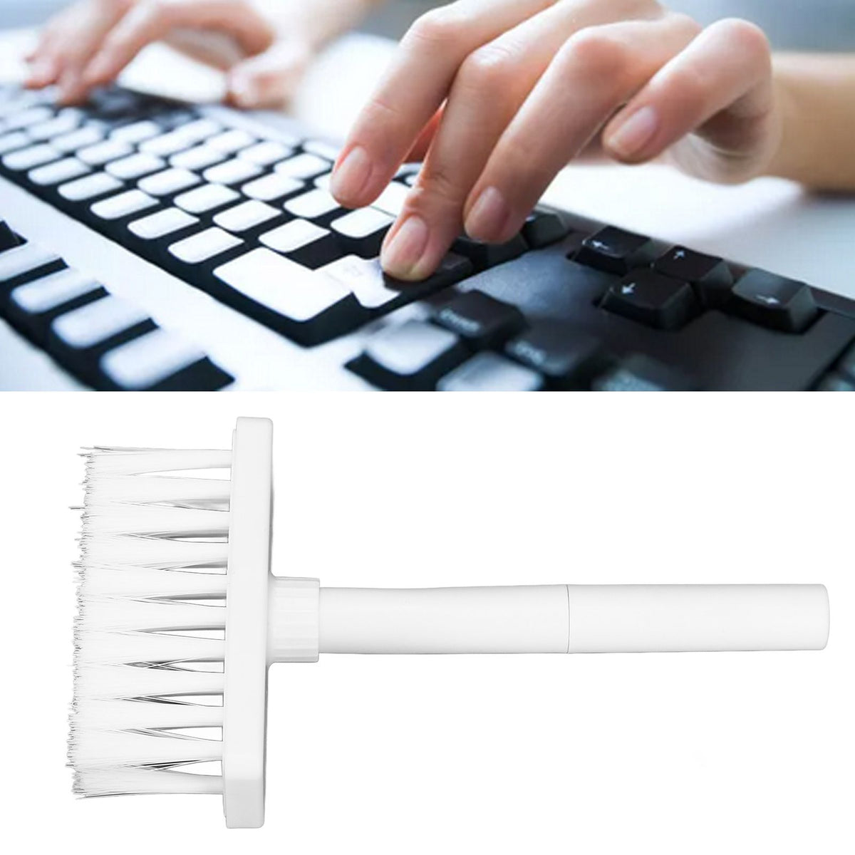 Keyboard Brush Separate Double Head Design 5 in 1 Multifunction 3 Row Design Plastic Cleaning Brush Pen for HeadphonesWhite