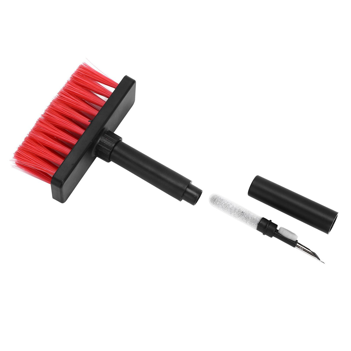 Keyboard Brush Separate Double Head Design 5 in 1 Multifunction 3 Row Design Plastic Cleaning Brush Pen for HeadphonesBlack Red