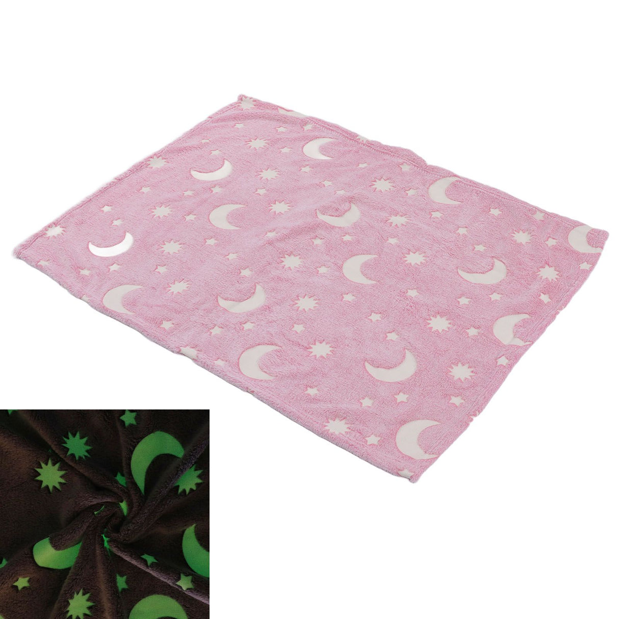 1.5x2m Luminous Blanket Double Side Flannel Star Moon Design Soft Glow in The Dark Blanket for KidsPink