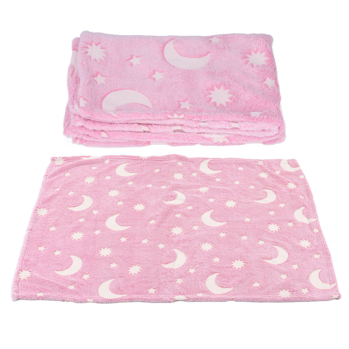 1.5x2m Luminous Blanket Double Side Flannel Star Moon Design Soft Glow in The Dark Blanket for KidsPink