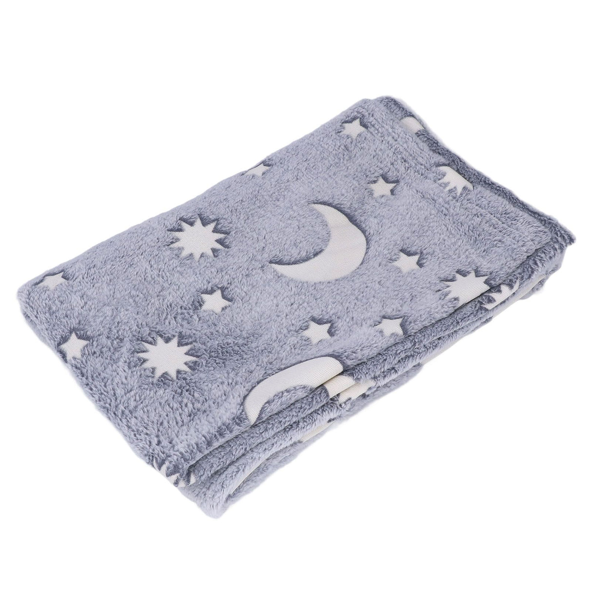 1.5x2m Luminous Blanket Double Side Flannel Star Moon Design Soft Glow in The Dark Blanket for KidsGray