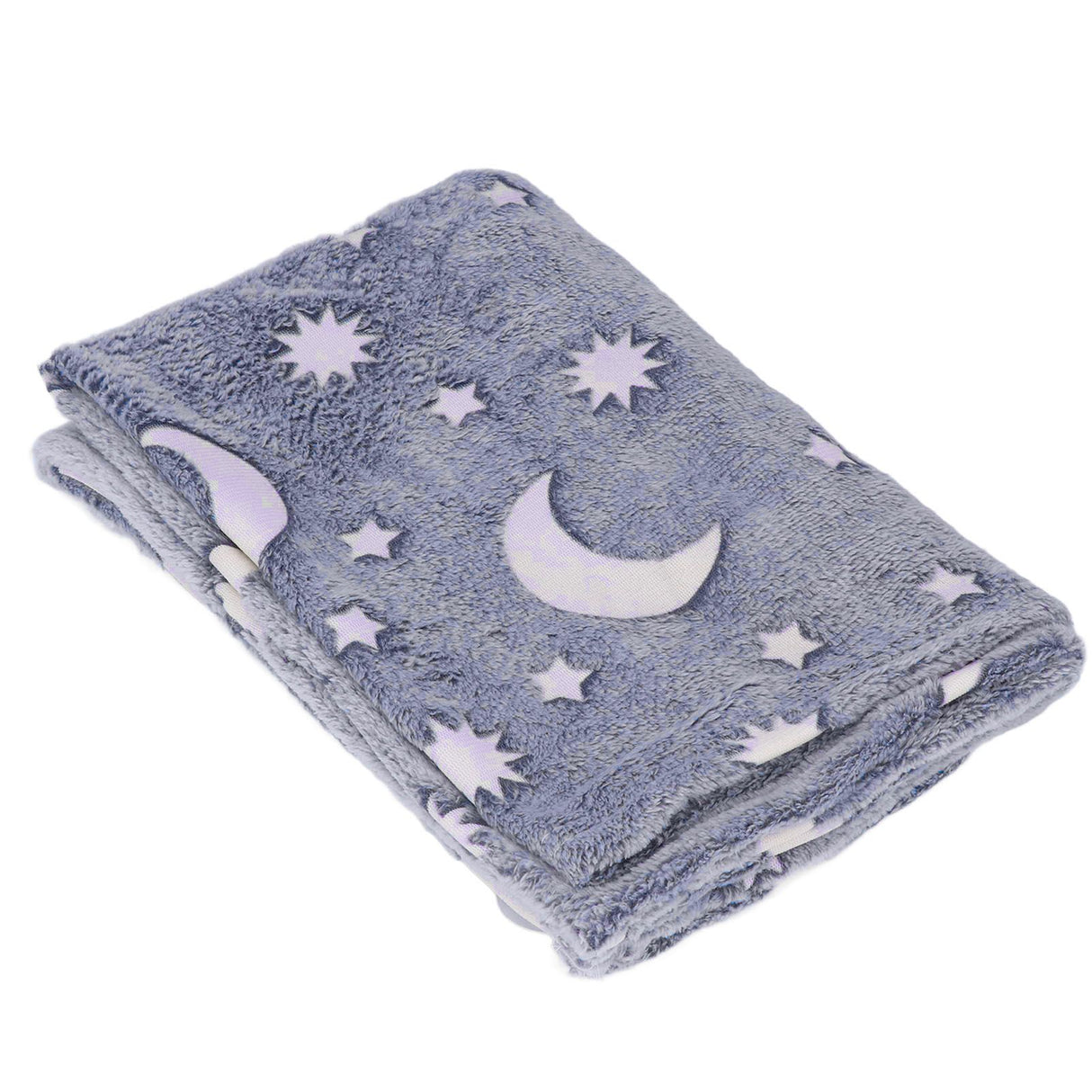 1.5x2m Luminous Blanket Double Side Flannel Star Moon Design Soft Glow in The Dark Blanket for KidsDusty Blue
