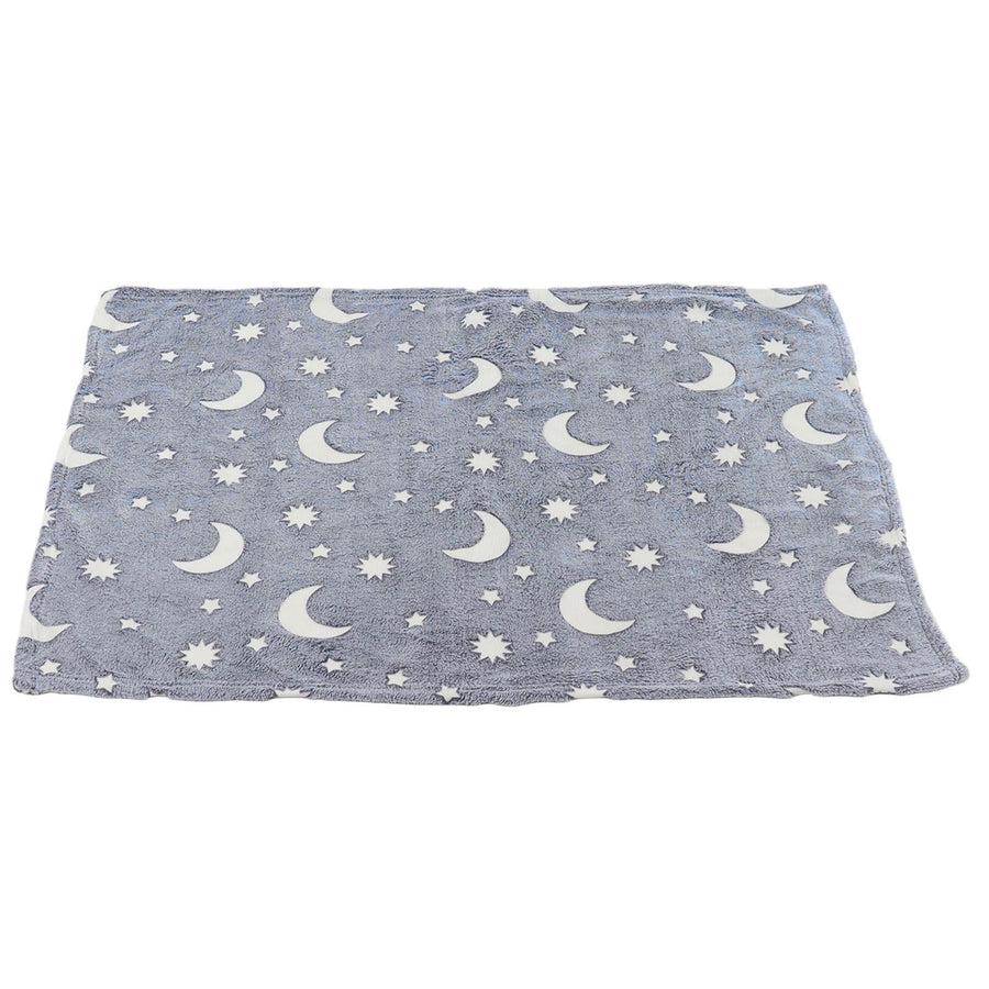 1.5x2m Luminous Blanket Double Side Flannel Star Moon Design Soft Glow in The Dark Blanket for KidsDusty Blue