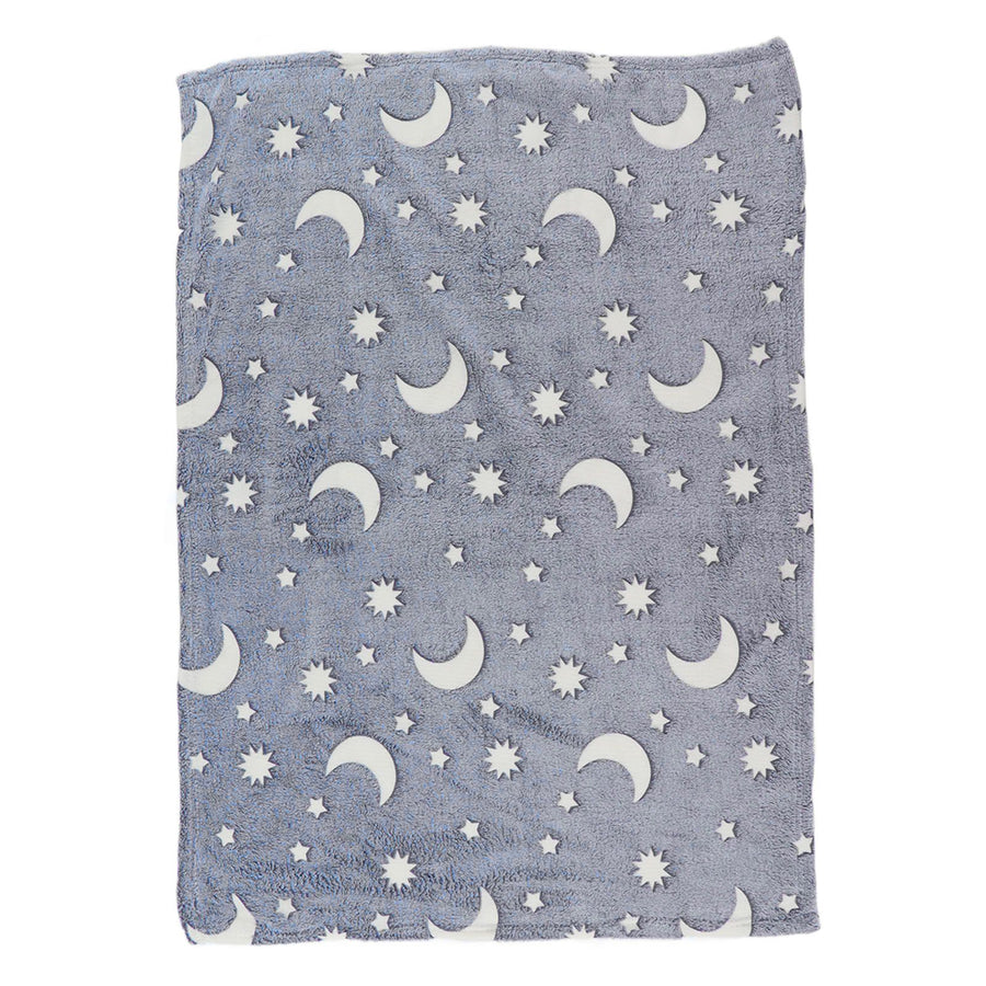 1.5x2m Luminous Blanket Double Side Flannel Star Moon Design Soft Glow in The Dark Blanket for KidsDusty Blue