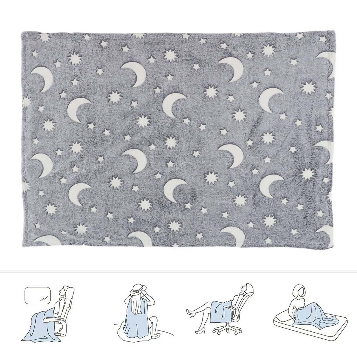 Glowing Polyester Blanket Soft and Warm Fuzzy Blanket for Bed Sofa Couch All SeasonGrey