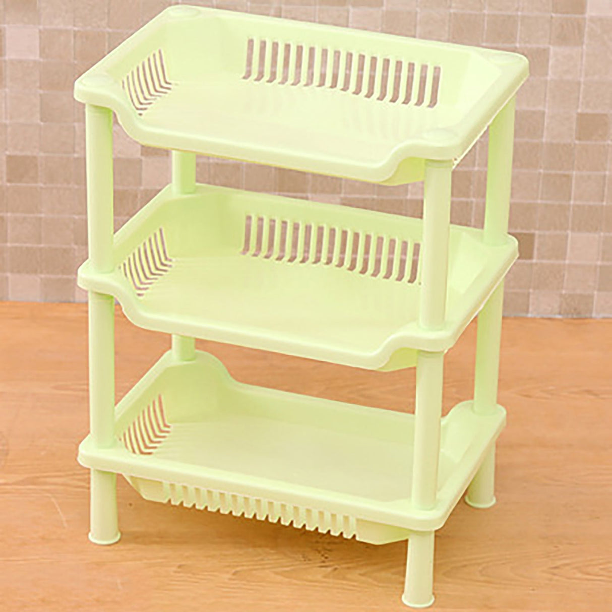 3 Layers Bathroom Standing Shelf Bathroom Stand PP Land Installation Bathroom Rack Storage Shelves for Bathroom KitchenGreen Tetragonum