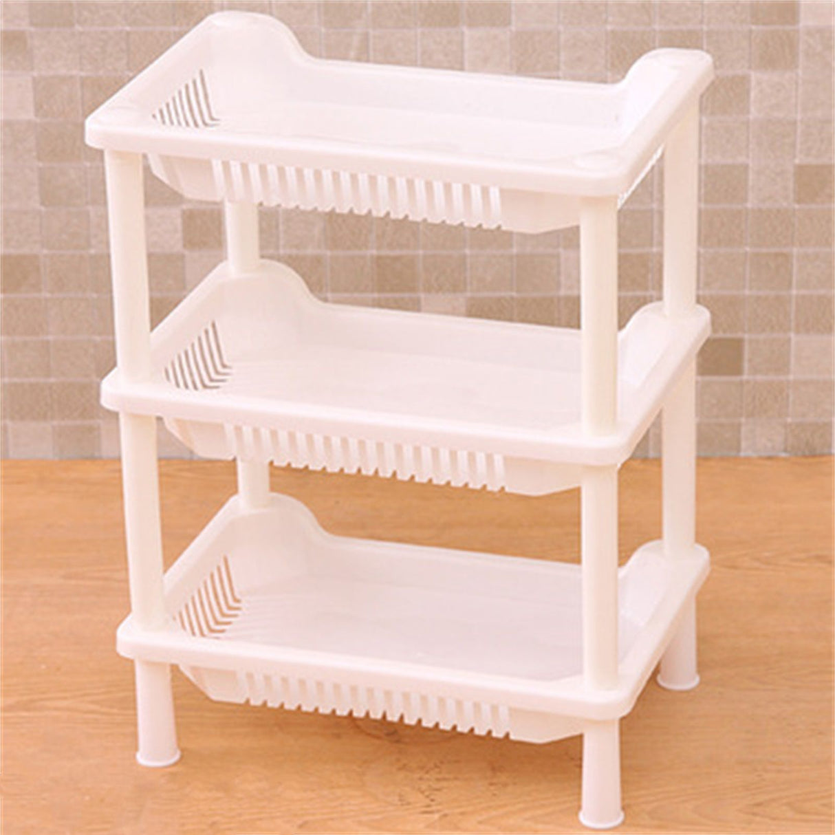 3 Layers Bathroom Standing Shelf Bathroom Stand PP Land Installation Bathroom Rack Storage Shelves for Bathroom KitchenWhite Tetragonum