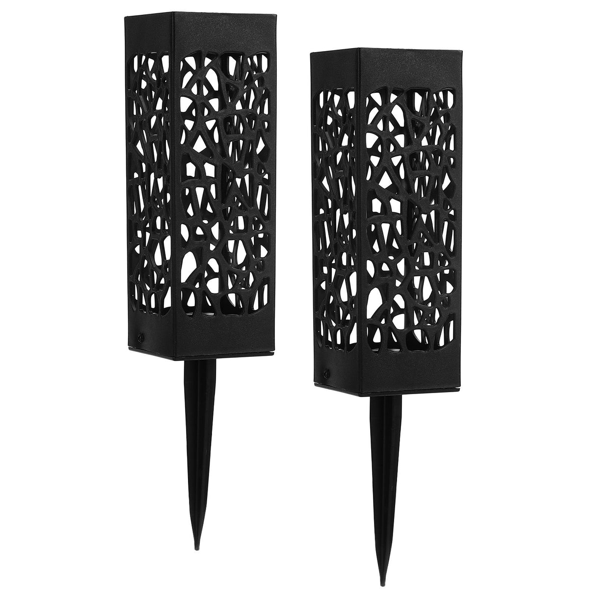2Pcs Cemetery Grave Vase Black Column Unique Hollow Design Easy Installation Ground Insert Grave Flower Holders