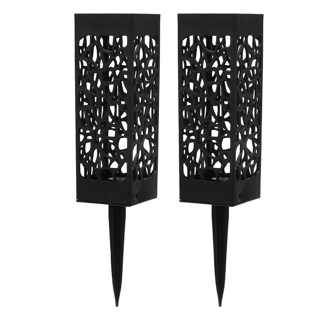 2Pcs Cemetery Grave Vase Black Column Unique Hollow Design Easy Installation Ground Insert Grave Flower Holders