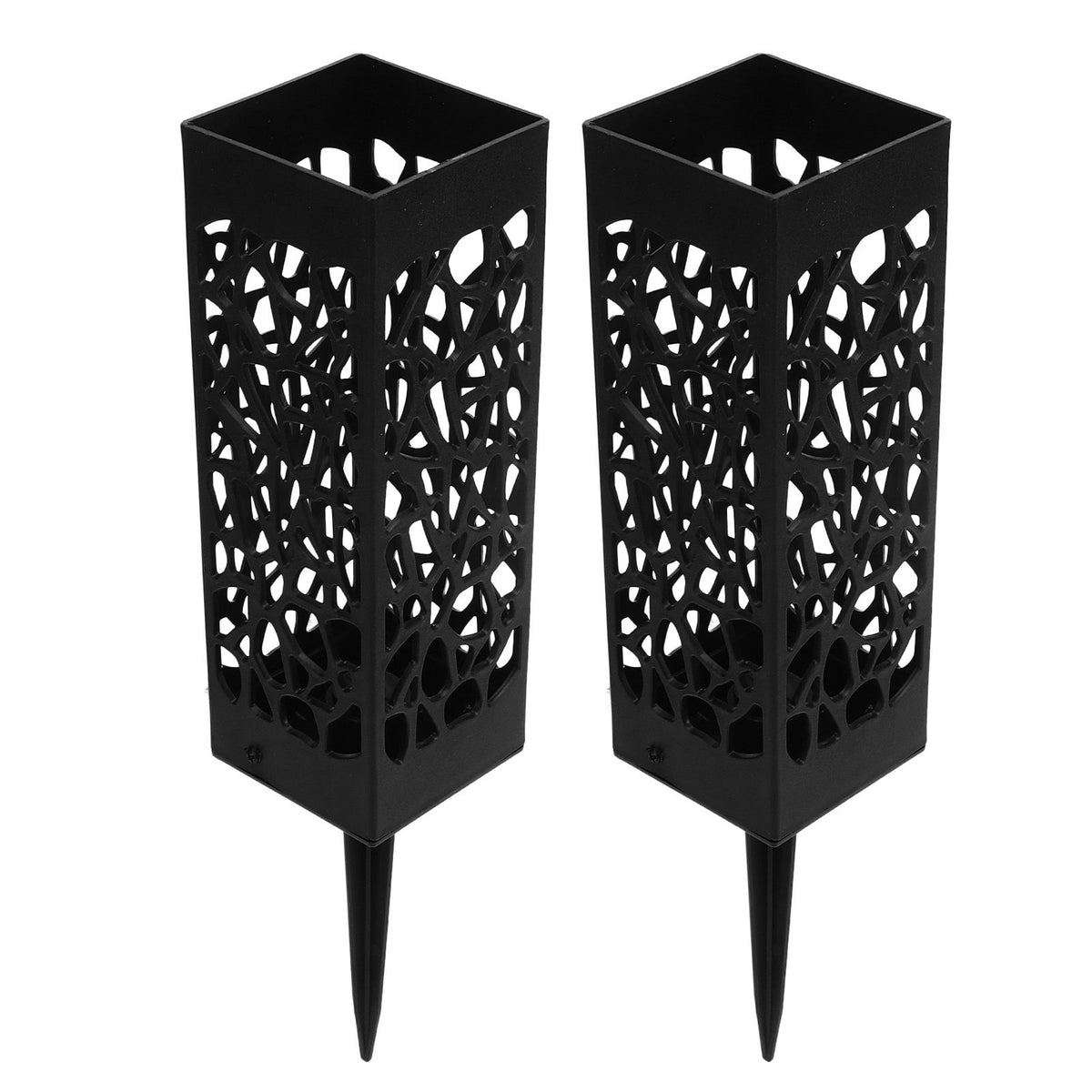 2Pcs Cemetery Grave Vase Black Column Unique Hollow Design Easy Installation Ground Insert Grave Flower Holders