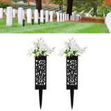 2Pcs Cemetery Grave Vase Black Column Unique Hollow Design Easy Installation Ground Insert Grave Flower Holders