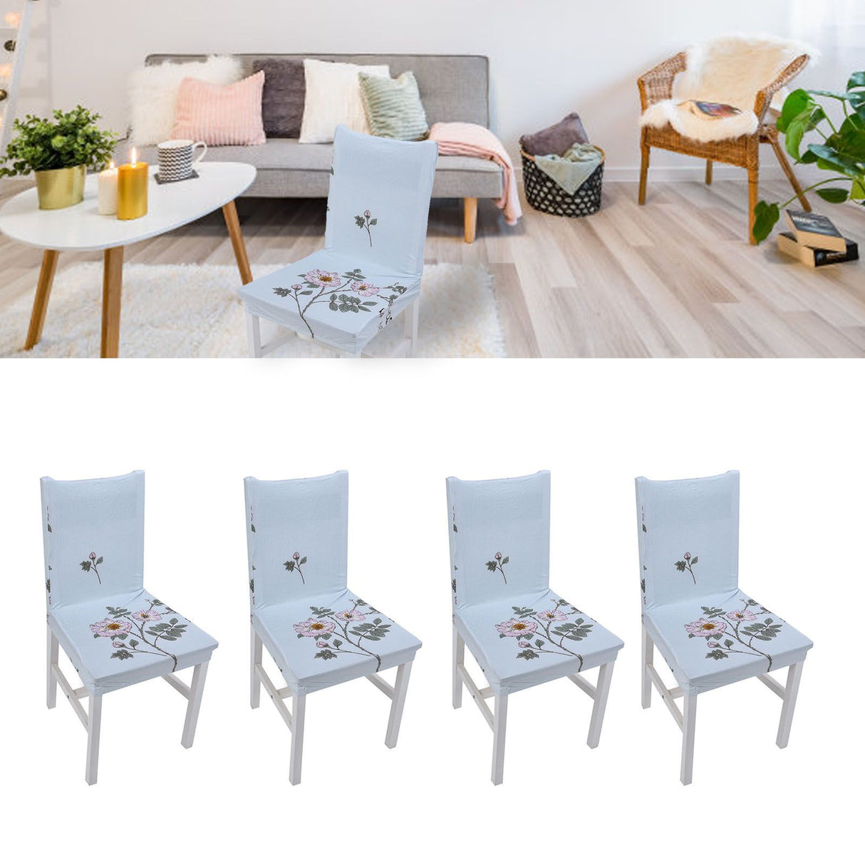 4Pcs Chair Slipcover High Elasticity Stylish Elegant Design Dustproof Dining Chair Cover for Hotel Office BanquetRose Spread