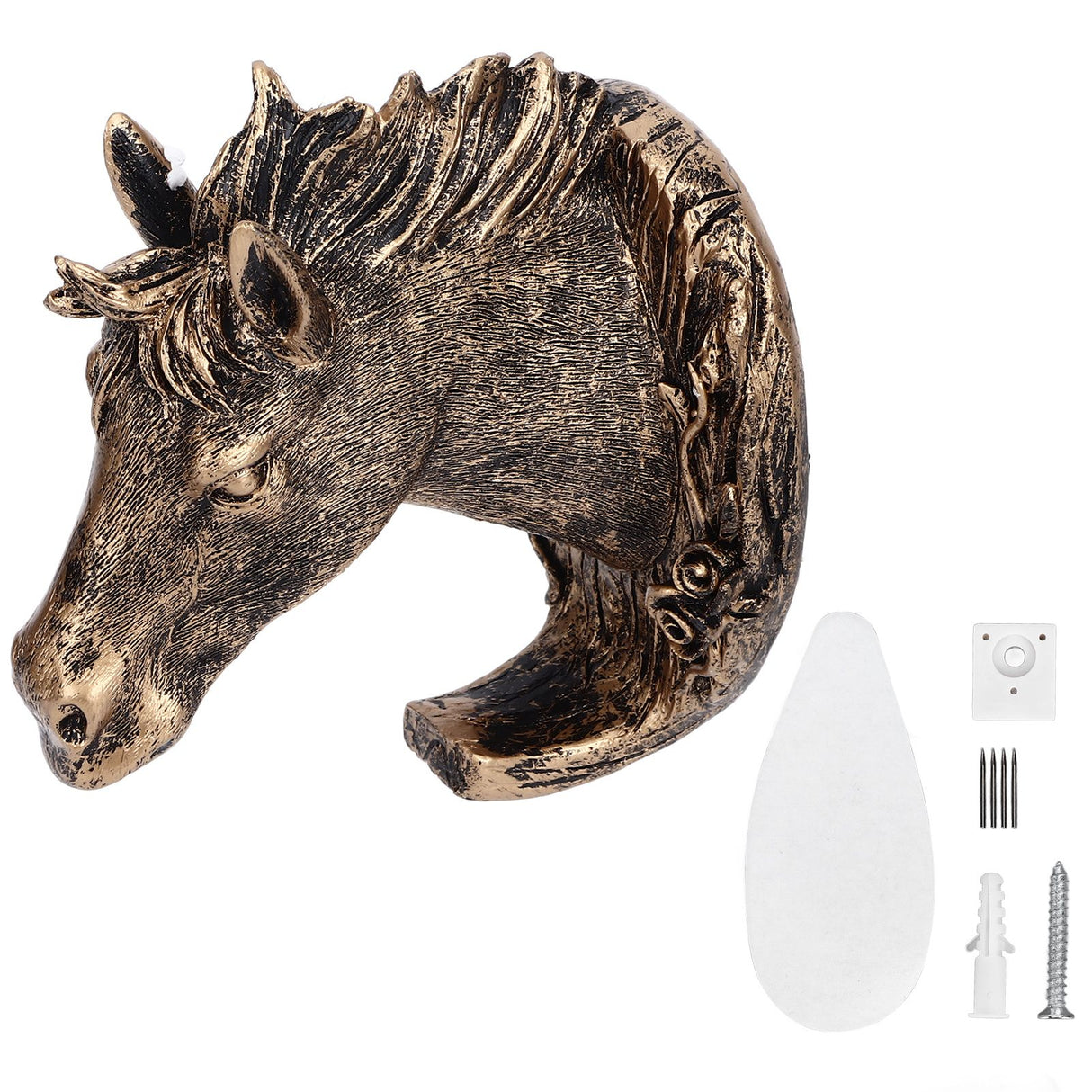 Antique Gold Horse Head Wall Hanger Resin Animal Horse Head Clothes Coat Hook for Living Room Bathroom Kitchen Decoration