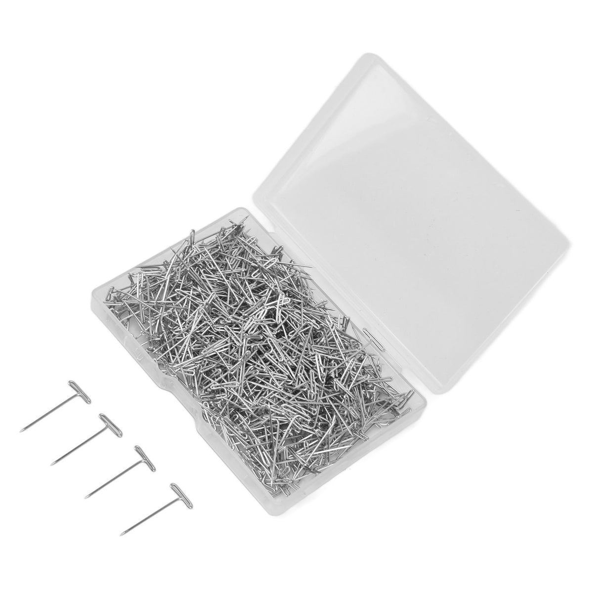 500pcs Stainless Steel T Pins 27mm/1.06in Wig T Pins T Shaped Needles with Plastic Box for Sewing Modelling