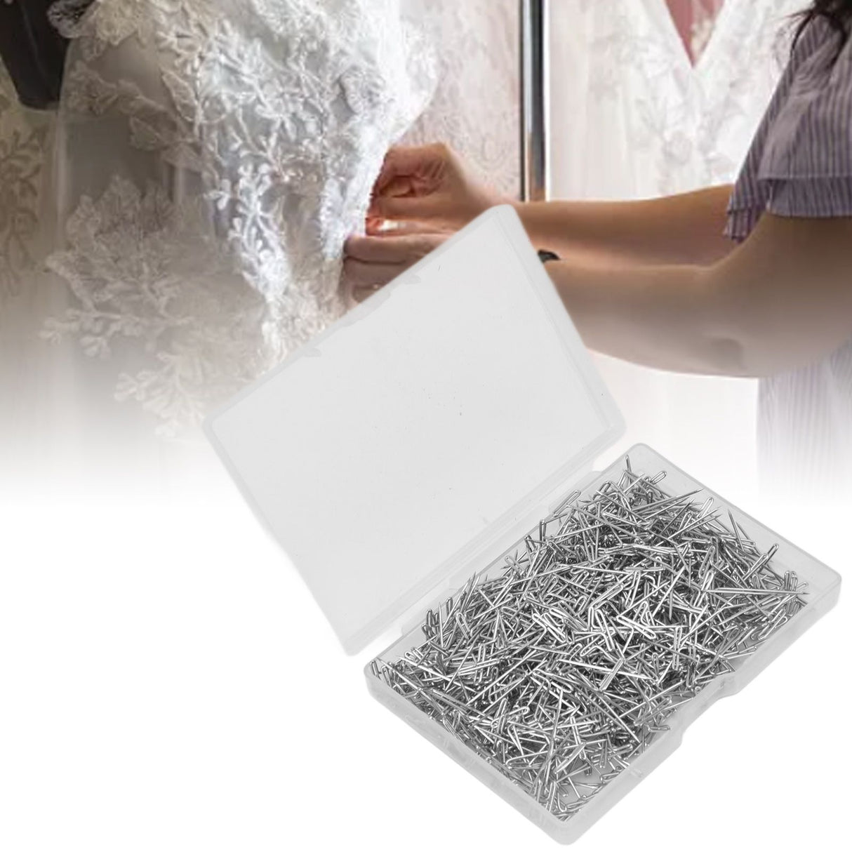 500pcs Stainless Steel T Pins 27mm/1.06in Wig T Pins T Shaped Needles with Plastic Box for Sewing Modelling