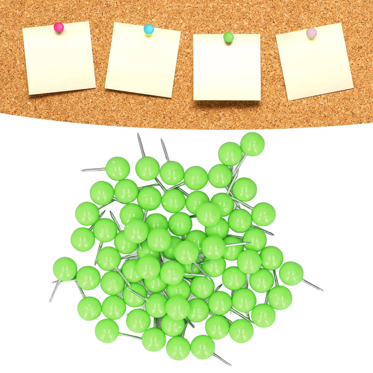 100Pcs Push Pins Map Tacks Steel Plastic Decorative Marking Pins for Cork Boards 9.5x20mm Green