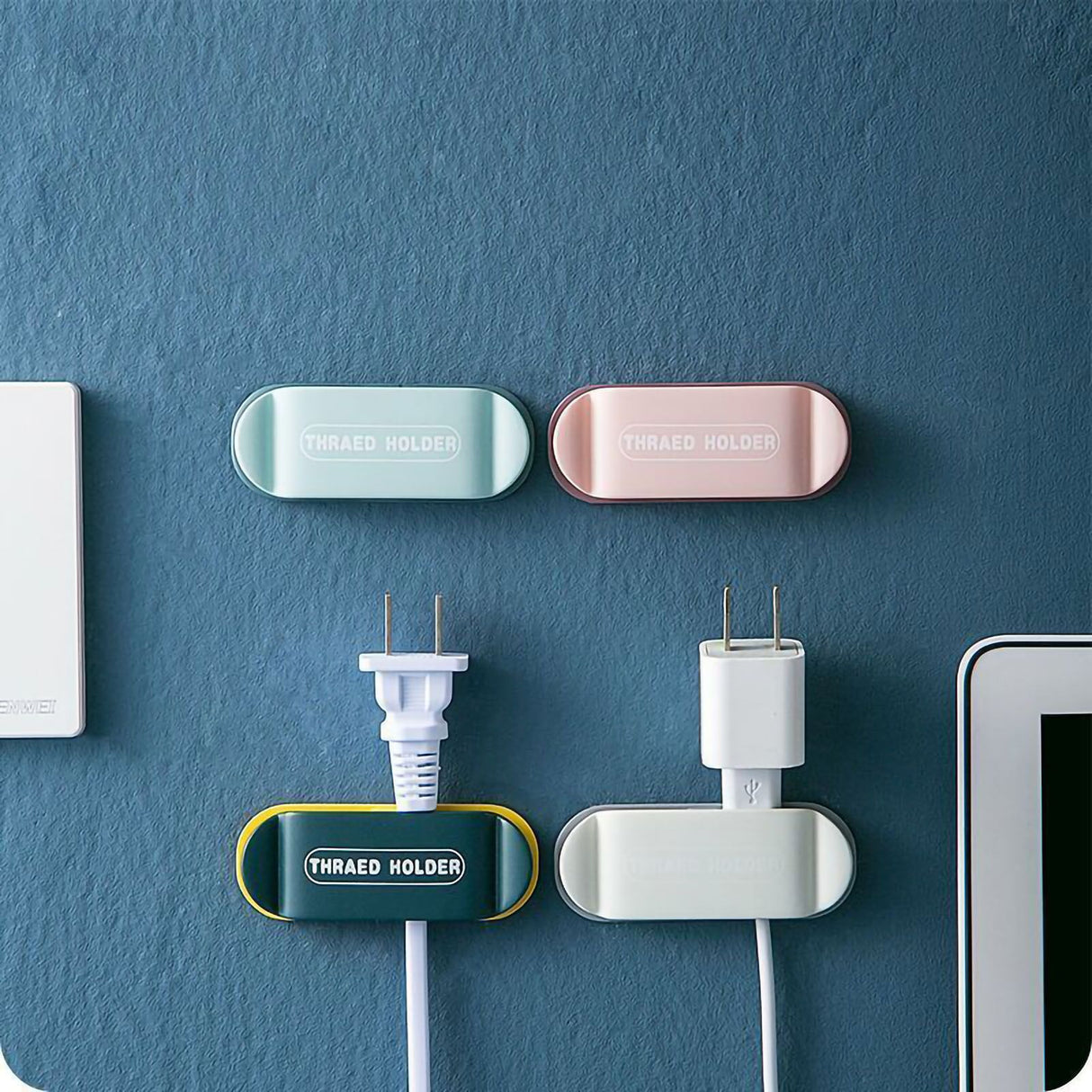 Power Plug Holder Wall Mounted Punching Free Adhesive Multifunction for Living Room Kitchen Bedroom Random Color