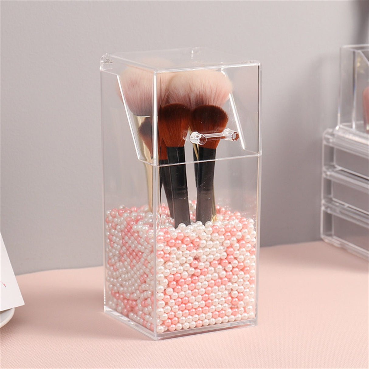 Makeup Brush Holders Multipurpose Acrylic Makeup Storage Box for Bathroom Vanity Countertop Quadrate
